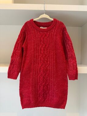 George Red Cable Knit Crew Sweater Dress